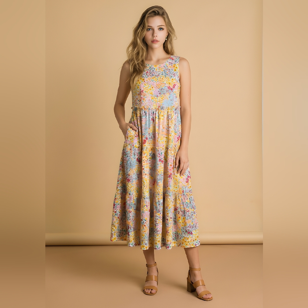 J. Crew Womens‎ Re-Imagined Multicolor Floral Cotton Tiered Midi Dress - Size 0